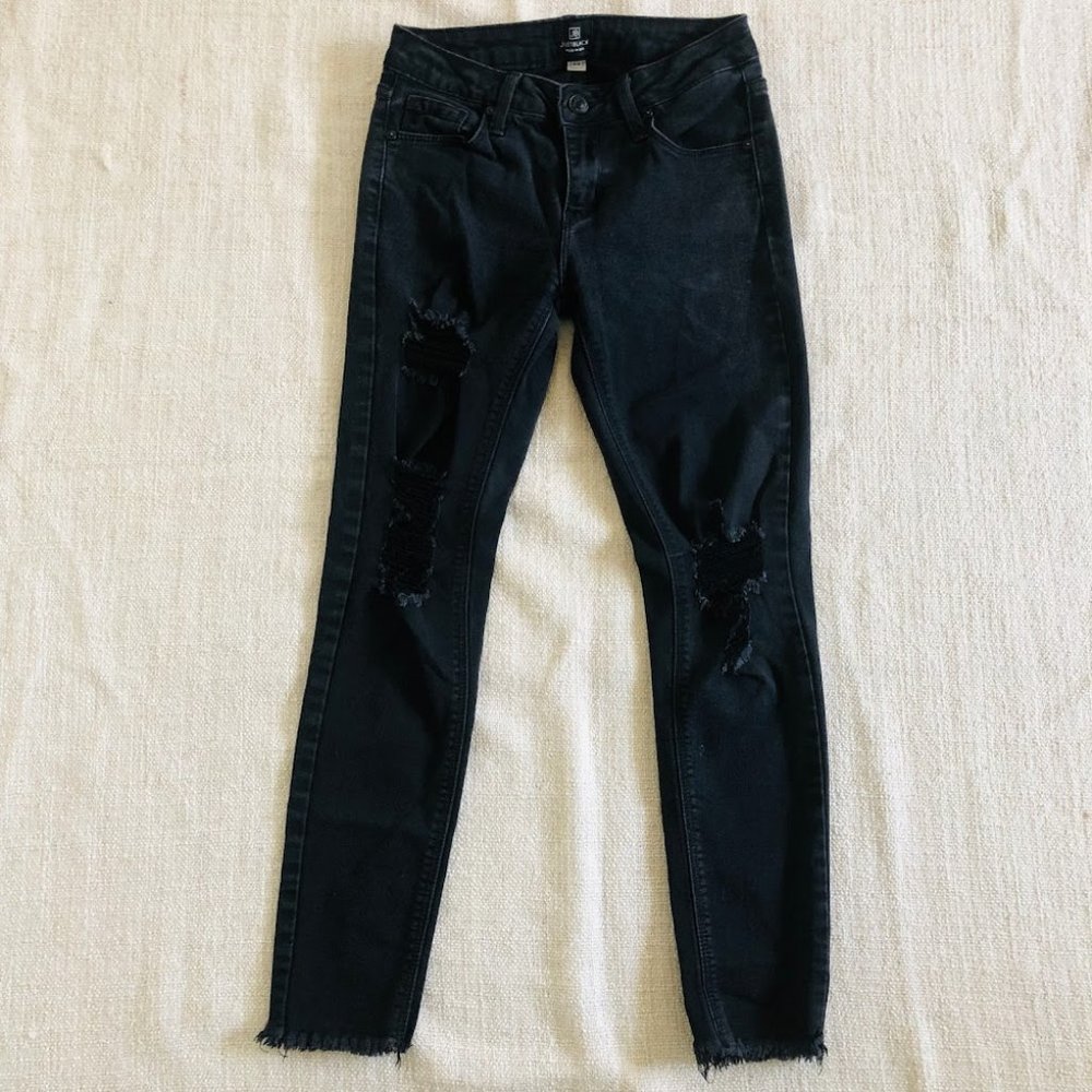 Just Black Distressed Raw Hem Skinny Jeans, 24